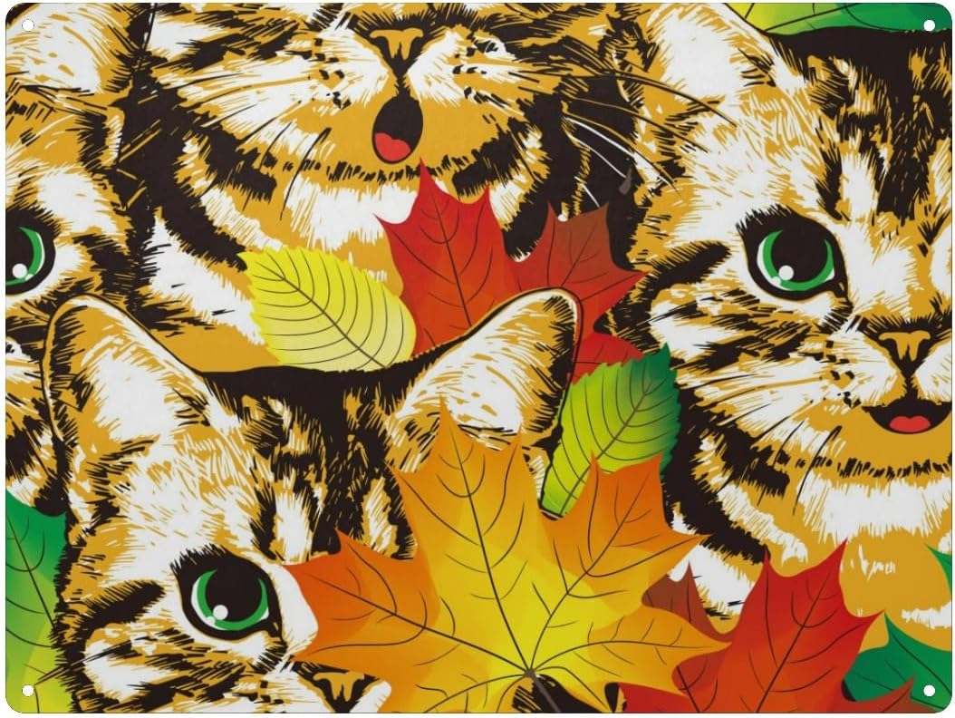 Home Bar And Coffee - Letrero Metálico Decorativo, Gatos de Otoño