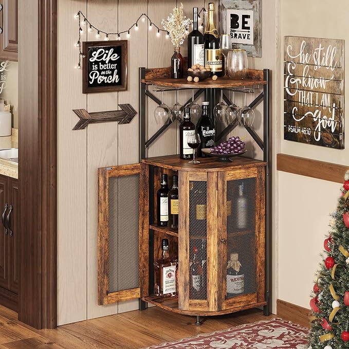 Home Bar And Cabinet - Mueble Bar Esquinero con Soporte para