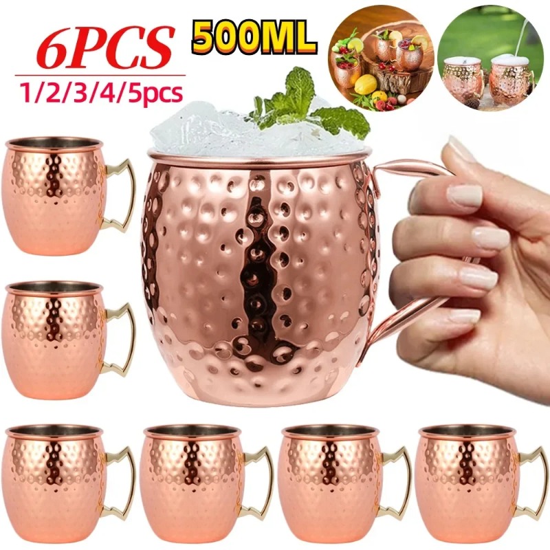 Mule Copper Mug - Juego de 1-6 Tazas para Cócteles,