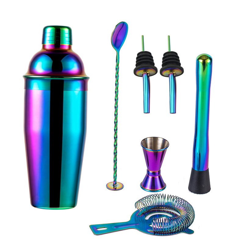 Boston Shaker Set - Coctelera de arcoíris de acero inoxidable,