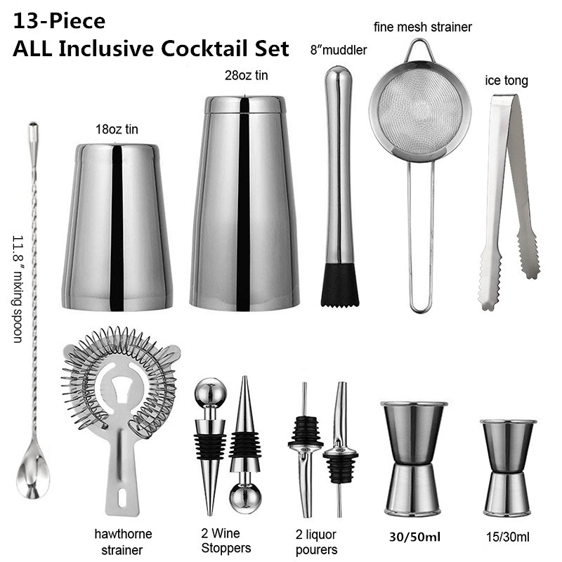 Boston Shaker Set - Coctelera de acero inoxidable, mezclador de